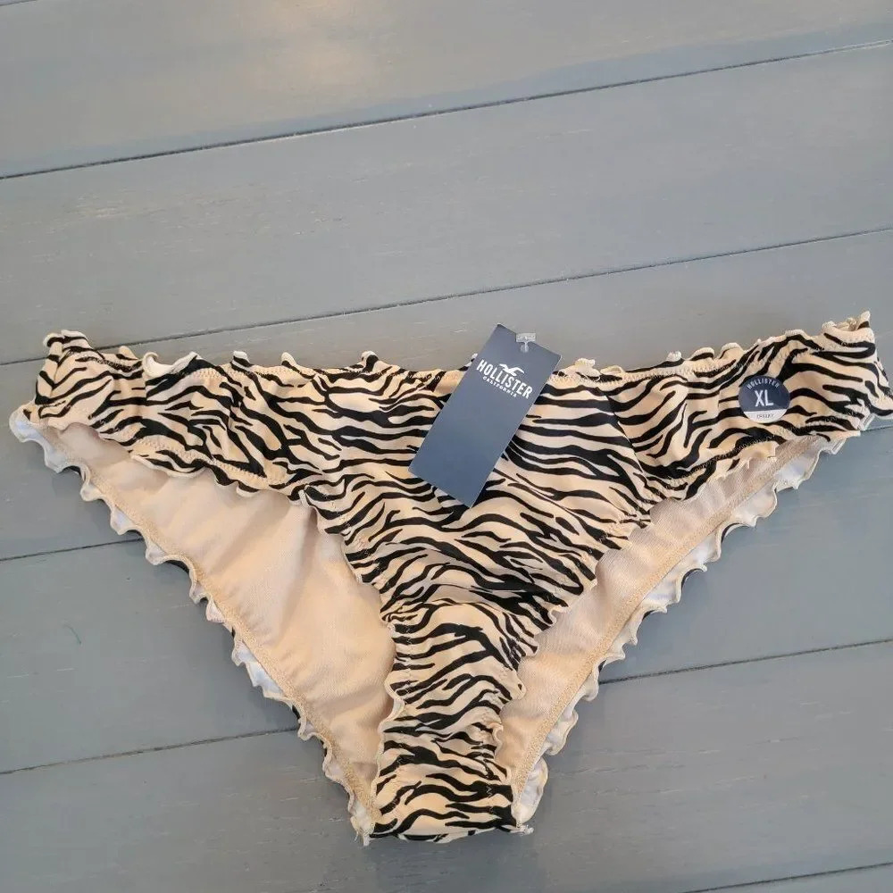 Hollister Women Black & Tan Swim Secret Ruffled Bikini Bottom Size XL